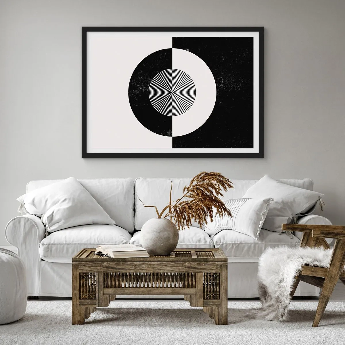 Poster in een zwarte lijst - Harmonie in zwart-wit - 91x61 cm