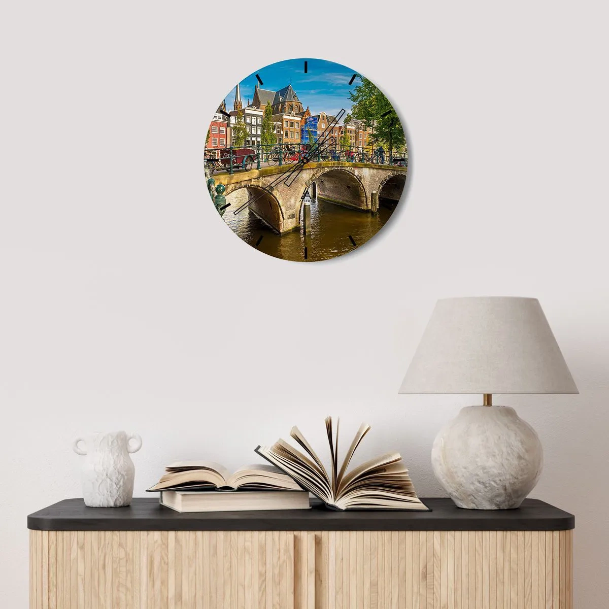 Wandklok - Klok - Lente aan de gracht - 30x30 cm