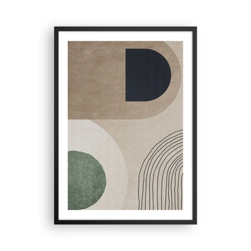 Poster in een zwarte lijst - Geometrische abstractie in beige, groene en zwarte tinten - 50x70cm - De zachtheid van het ovaal - Moderne wanddecoratie voor woonkamer en slaapkamer ARTTOR