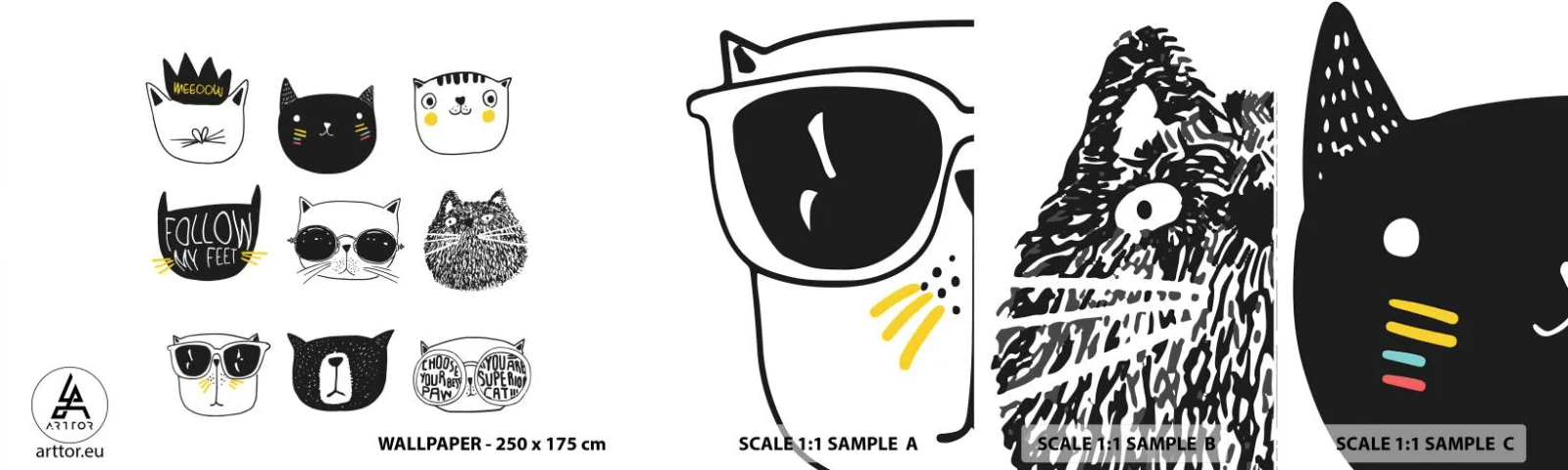 Fotobehang Staaltje Standard Eco - Iedereen is anders - Kat, Illustratie, Grafisch - 100x30 cm