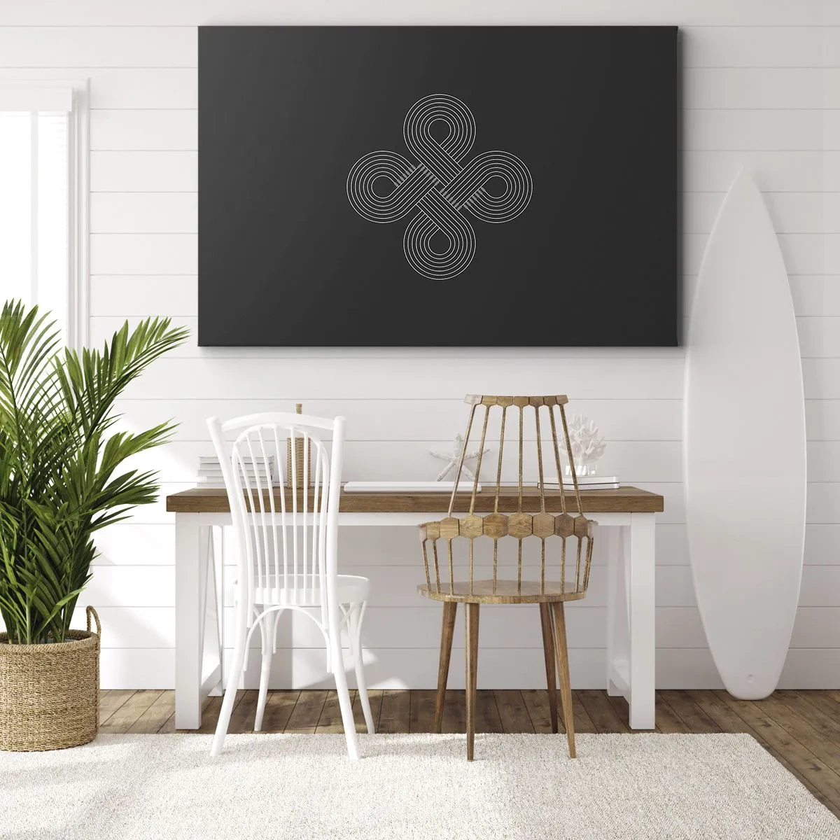 Schilderen op canvas - Keltisch patroon in minimalistische stijl op een zwarte achtergrond - 70x50cm - In de Keltische geest - Moderne wanddecoratie voor woonkamer en slaapkamer ARTTOR