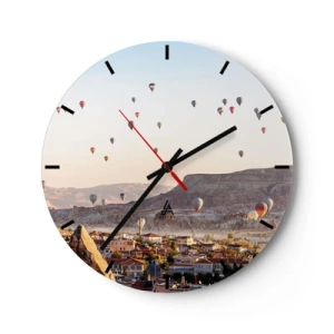 Wandklok - Klok - Ballonnen zweven 's ochtends over Cappadocië - 30x30cm - Als schepen in de lucht - Moderne wanddecoratie voor woonkamer, keuken en slaapkamer ARTTOR