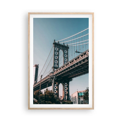 Een poster in een licht eiken lijst - Over de golven van de stad - 61x91 cm