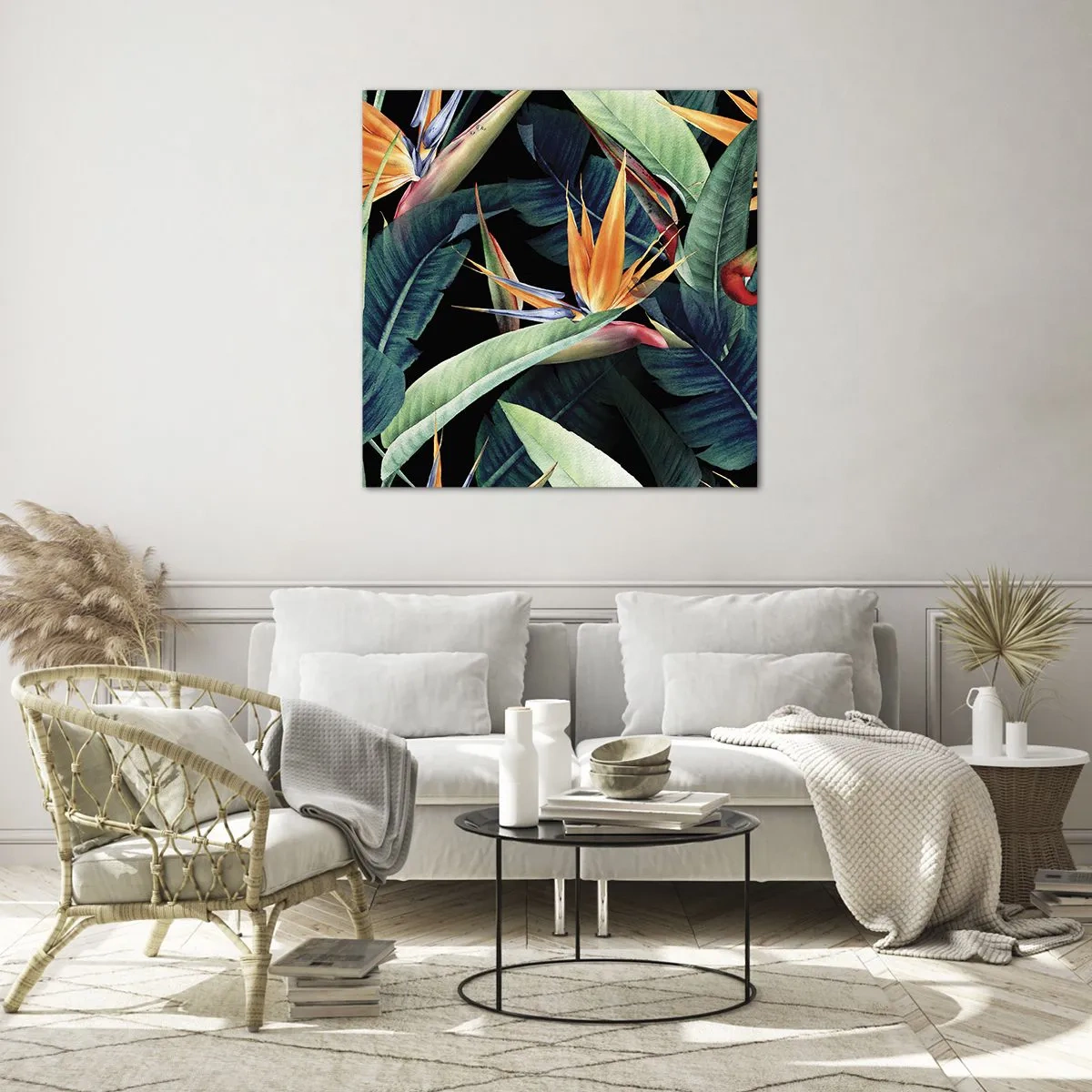 Schilderen op glas - Vlammende bloemen van de tropen - 70x70 cm