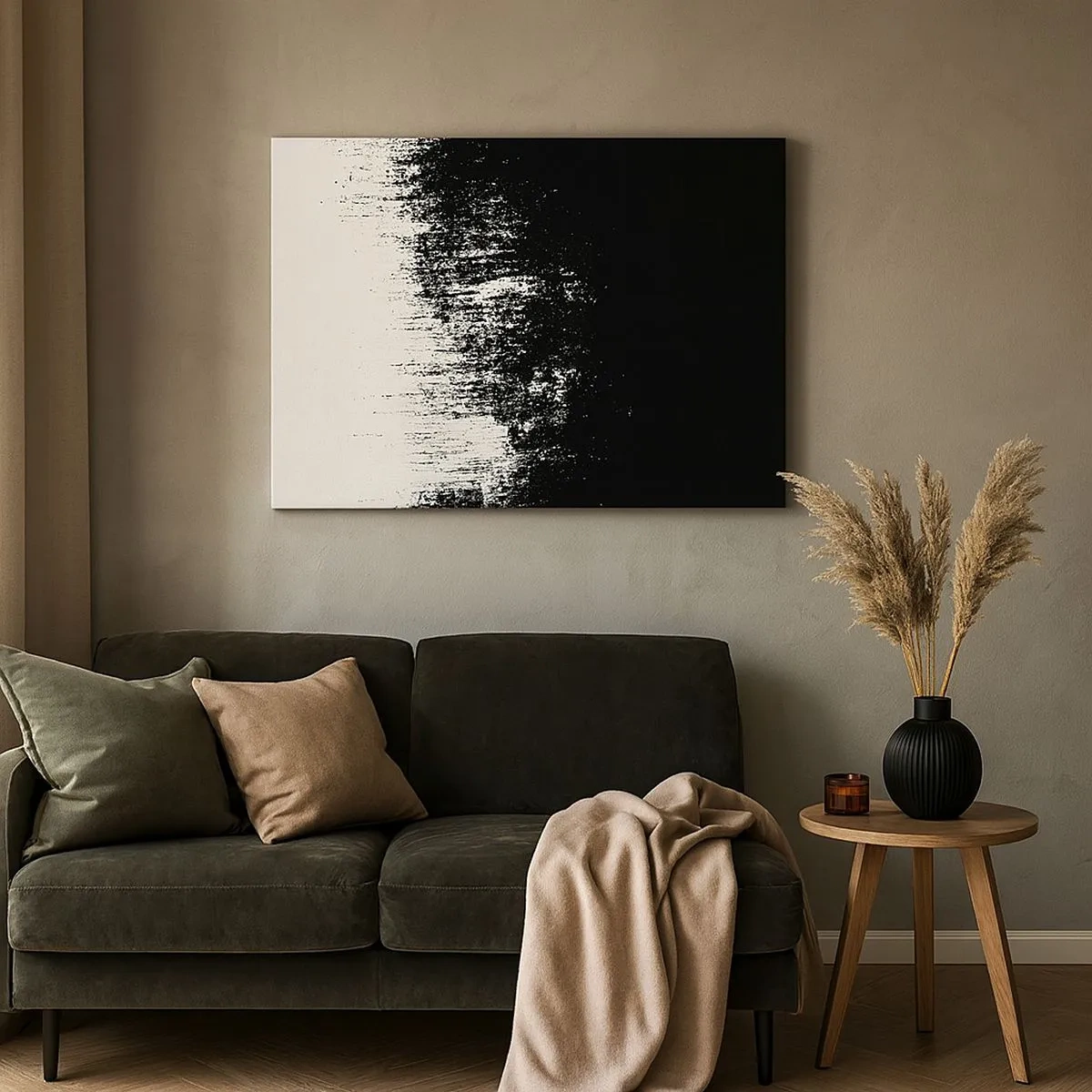 Schilderen op canvas - Minimalistische abstractie in zwart-wit - 70x50cm - En de winnaar is ... - Moderne wanddecoratie voor woonkamer en slaapkamer ARTTOR