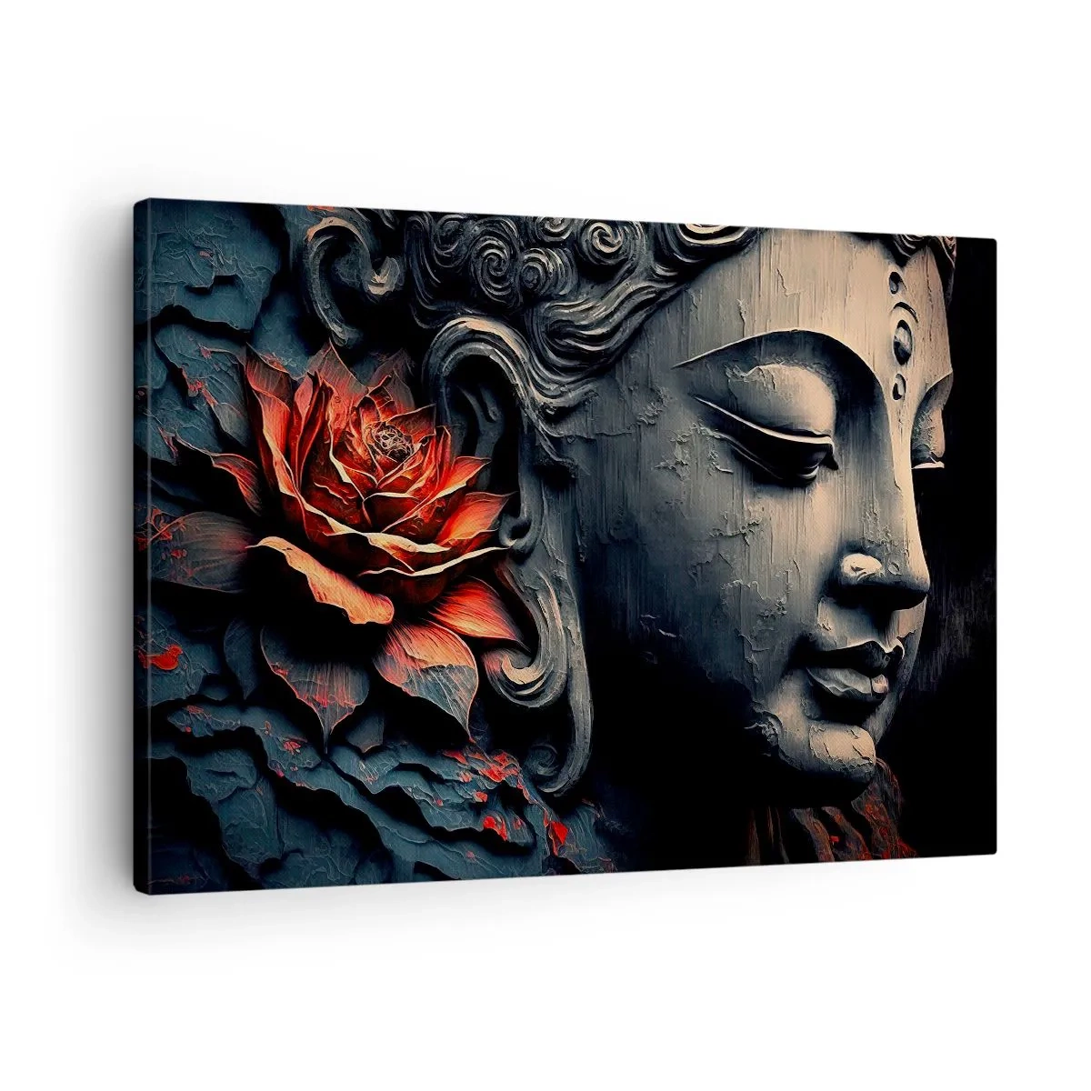 Schilderen op canvas - Boeddhabeeld met een rode lotusbloem - 70x50cm - In harmonie met de wereld - Moderne wanddecoratie voor woonkamer en slaapkamer ARTTOR