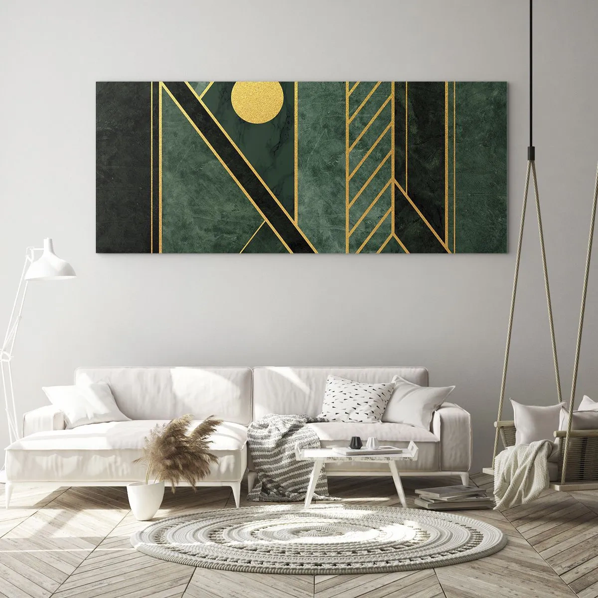 Schilderen op glas - Dynamiek van goud en azuur - 120x50 cm