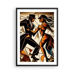 Poster in een zwarte lijst - Een dynamisch koppel dat de tango danst in een kubistische stijl. - 50x70cm - Dans van pasie - Moderne wanddecoratie voor woonkamer en slaapkamer ARTTOR