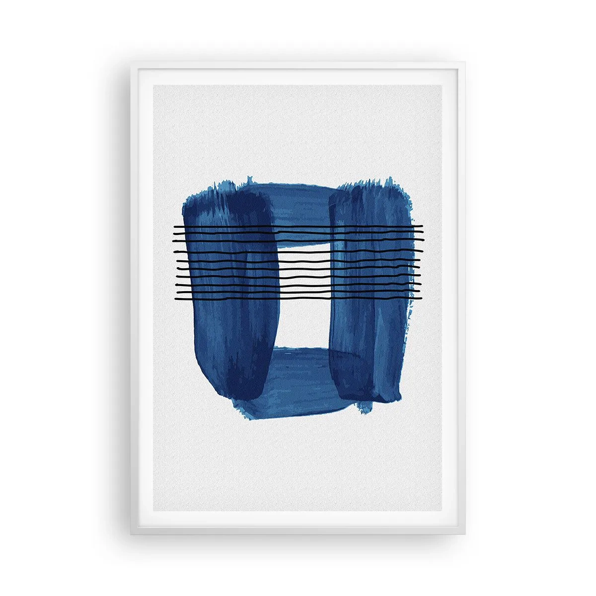 Poster in een witte lijst - Blauwe en zwarte compositie - 70x100 cm
