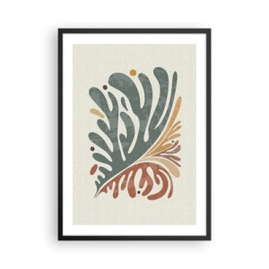 Poster in een zwarte lijst - Botanisch bladpatroon in groene en bruine tinten - 50x70cm - Veelkleurig blad - Moderne wanddecoratie voor woonkamer en slaapkamer ARTTOR