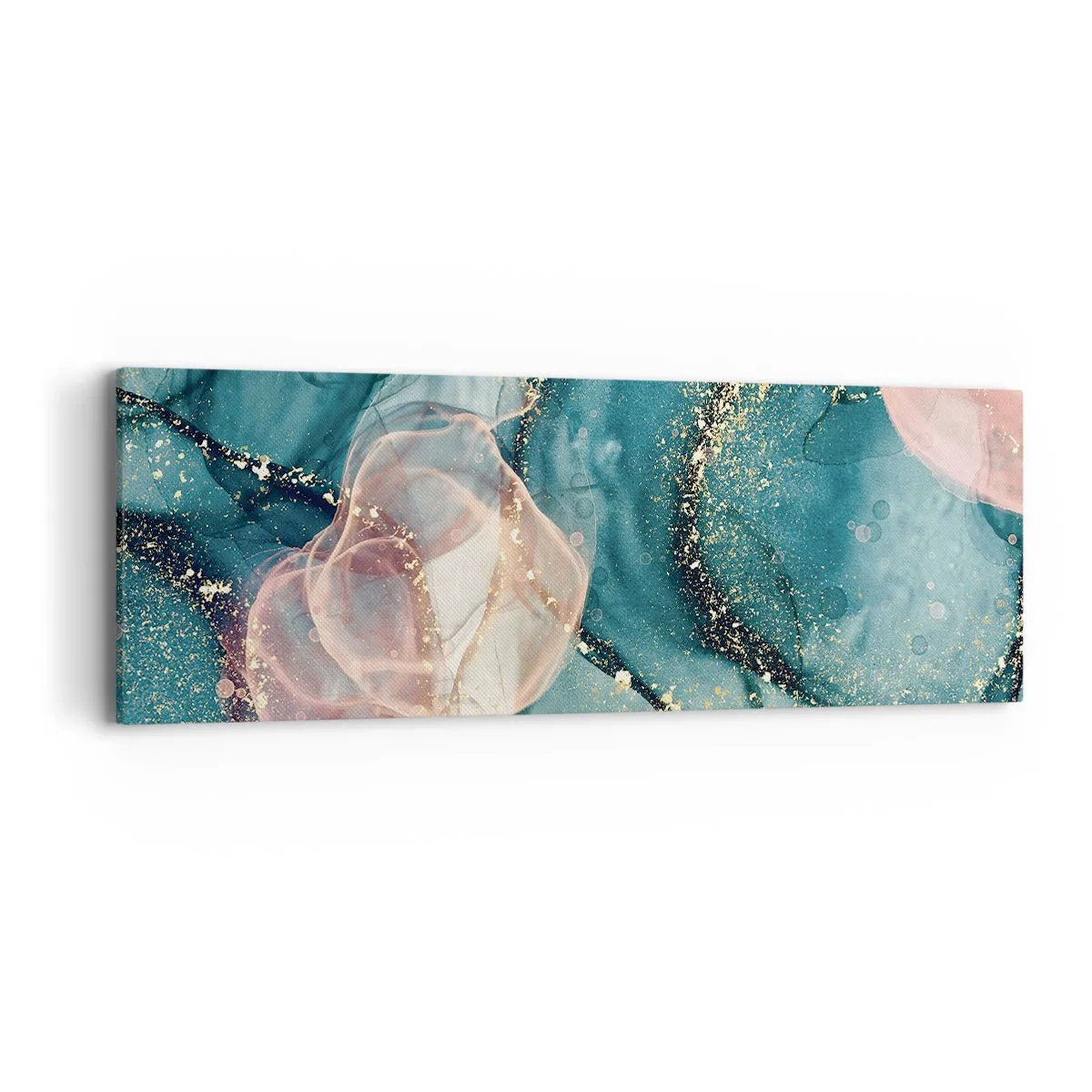 Schilderen op canvas - Zijdeblauw, tule roze - 90x30 cm