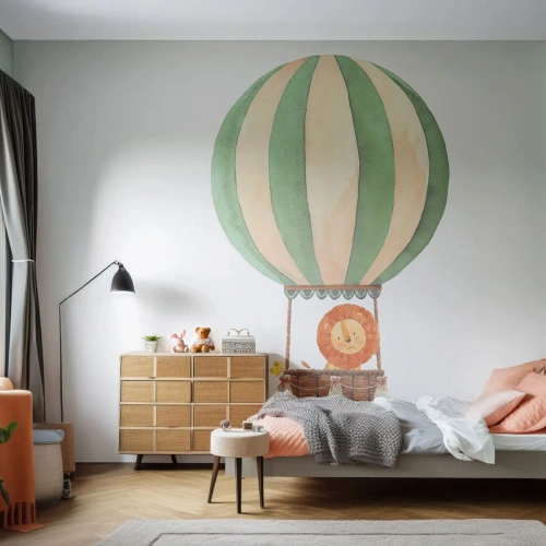 Fotobehang Premium Sand - Leons reizen - Ballon, Leeuw, Kinderen - 250x175 cm