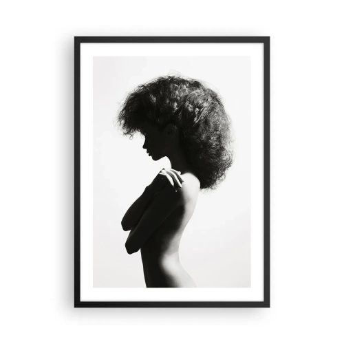 Poster in een zwarte lijst - Profiel van een vrouw op een elegante zwart-witfoto - 50x70cm - Als een bloem op een slanke stengel - Moderne wanddecoratie voor woonkamer en slaapkamer ARTTOR