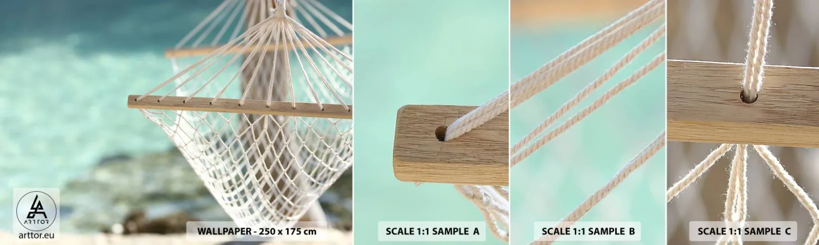 Fotobehang Monster Zelfklevend Deluxe Sticker - Tijd om te ontspannen - Hangmat, Strand, Reizen - 100x30 cm