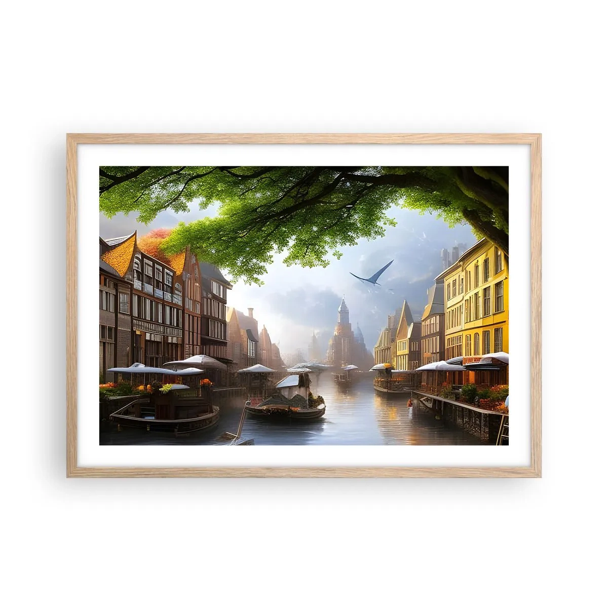 Een poster in een licht eiken lijst - Hollands stadsbeeld - 70x50 cm
