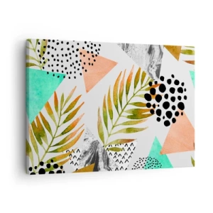Schilderen op canvas - Tropisch patroon met bladeren en geometrische vormen - 70x50cm - Decoratie met palmblad - Moderne wanddecoratie voor woonkamer en slaapkamer ARTTOR