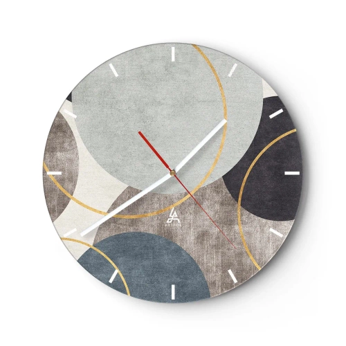 Wandklok - Klok - Een stijlvolle compositie van cirkels en bogen in gedempte kleuren. - 30x30cm - Wiel voor wiel - Moderne wanddecoratie voor woonkamer, keuken en slaapkamer ARTTOR
