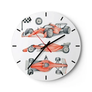 Wandklok - Klok - Rode raceauto's en een geblokte vlag op een witte achtergrond - 30x30cm - Jaag je droom na - Moderne wanddecoratie voor woonkamer, keuken en slaapkamer ARTTOR