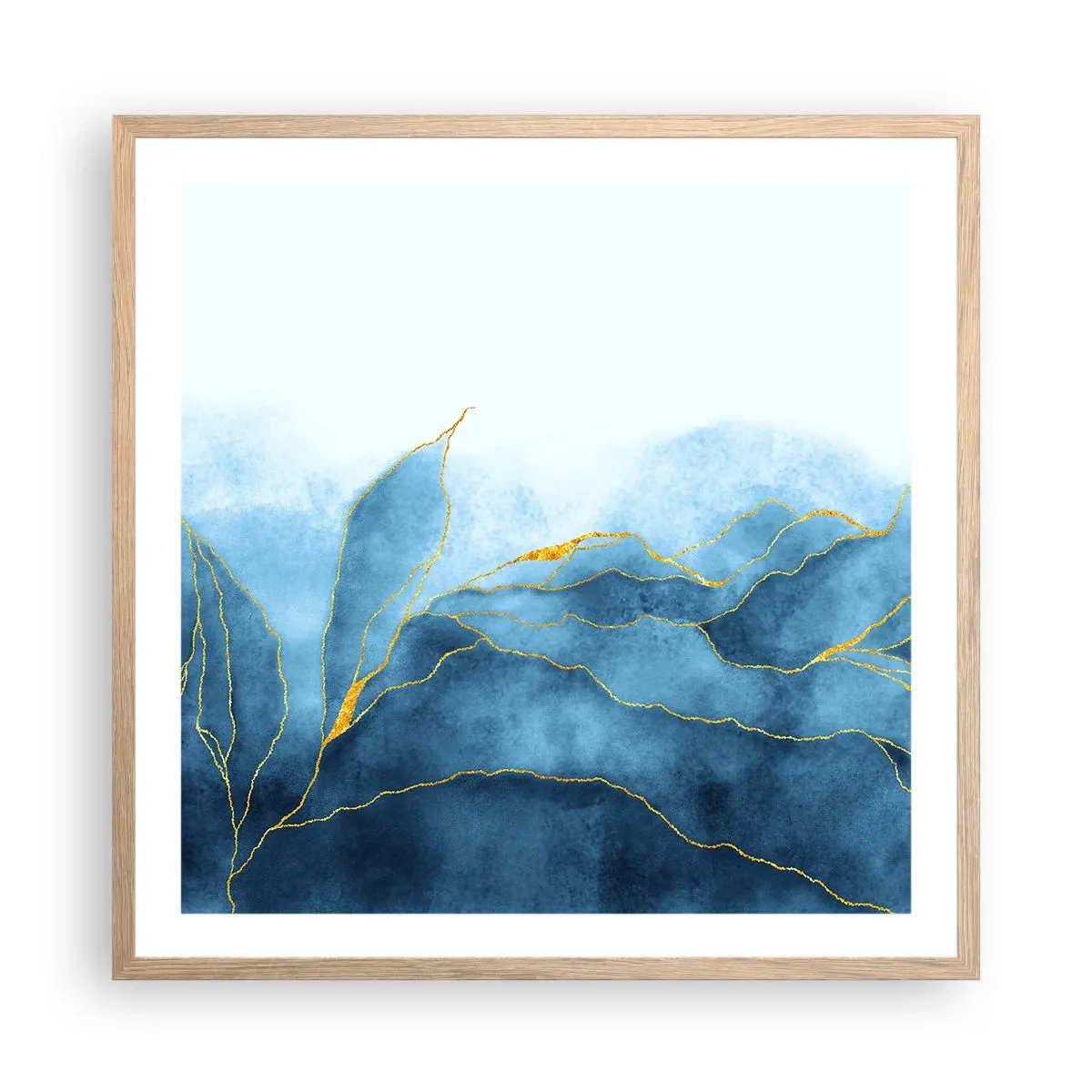 Een poster in een licht eiken lijst - Blauw in goud - 60x60 cm