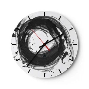 Wandklok - Klok - Abstracte cirkel gemaakt van zwarte penseelstreken - 30x30cm - De draaikolk van de schepping - Moderne wanddecoratie voor woonkamer, keuken en slaapkamer ARTTOR