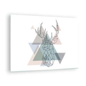 Schilderen op glas - Geometrische tekening van een hert tegen een achtergrond van pastelkleurige driehoeken - 70x50cm - In een geometrisch bos - Moderne wanddecoratie voor woonkamer en slaapkamer ARTTOR
