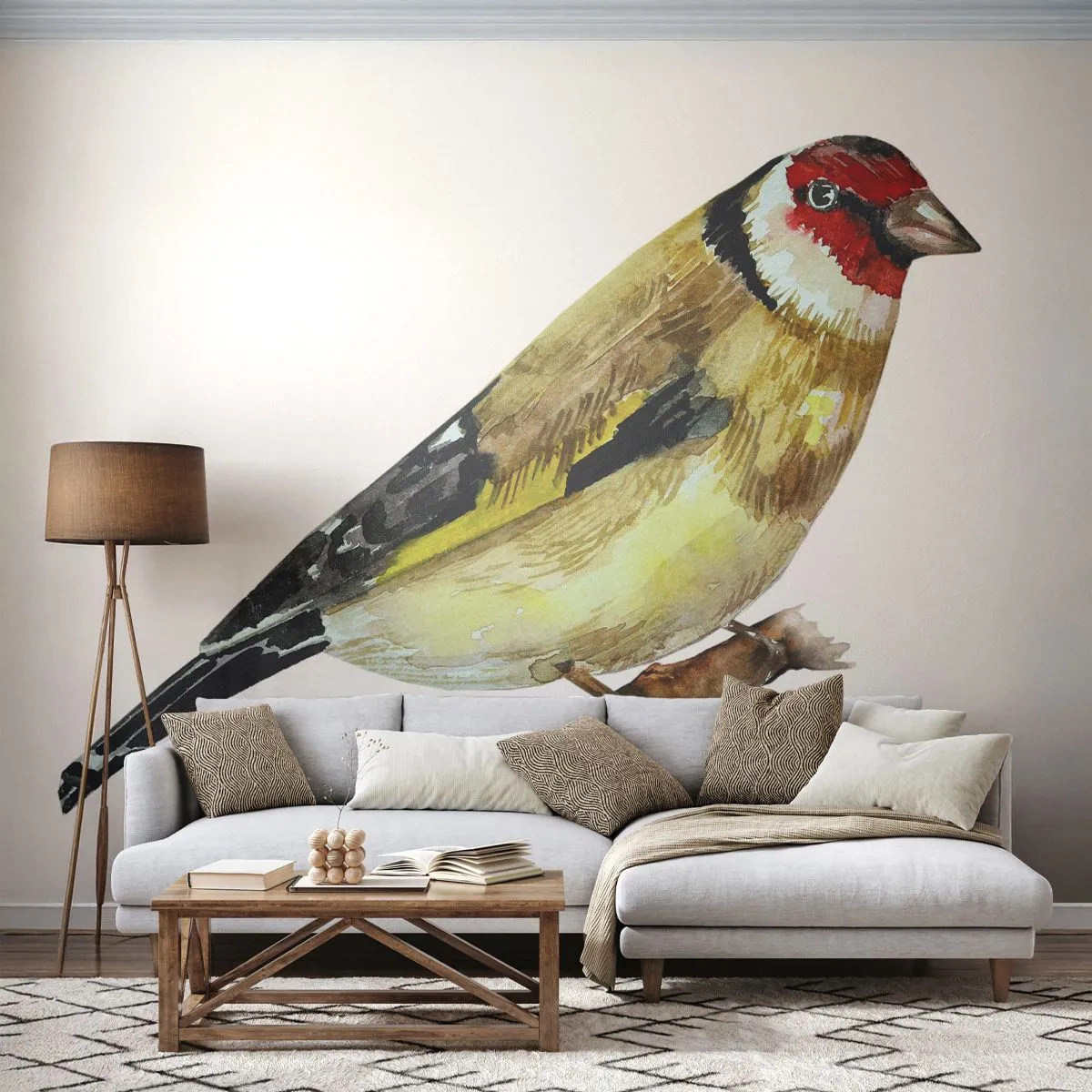 Fotobehang Premium Canvas - Vogel portret - Distelvink, Vogel, Deel - 300x210 cm