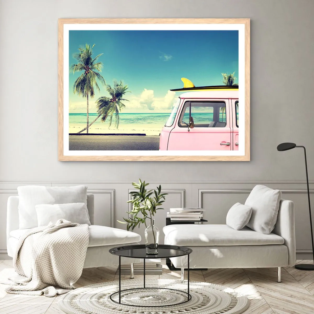 Een poster in een licht eiken lijst - Tijd om aan je vakantie te beginnen. - 100x70 cm