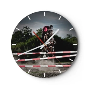 Wandklok - Klok - Een springpaard tijdens een paardensportwedstrijd - 30x30cm - Samen naar de overwinning - Moderne wanddecoratie voor woonkamer, keuken en slaapkamer ARTTOR