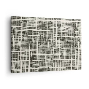 Schilderen op canvas - Een geometrisch patroon dat lijkt op een raster op een lichte achtergrond - 70x50cm - Geweven compositie - Moderne wanddecoratie voor woonkamer en slaapkamer ARTTOR