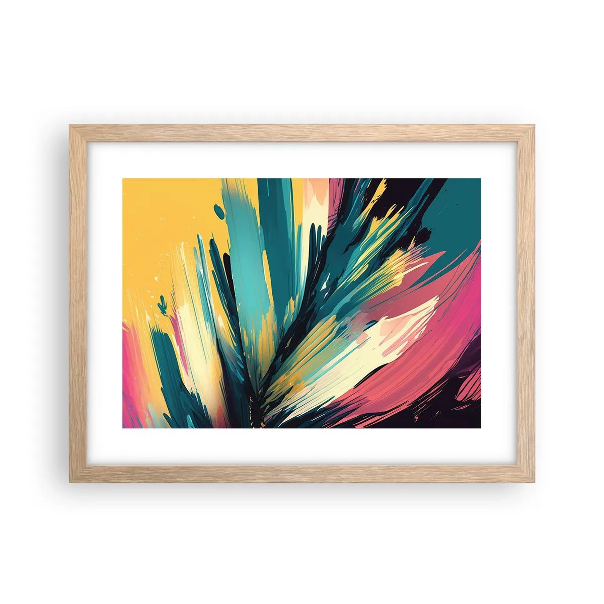 Een poster in een licht eiken lijst - Compositie – een explosie van vreugde - 40x30 cm