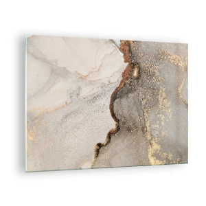Schilderen op glas - Abstracte compositie met beige, goud en grafiet - 70x50cm - Op de grens van kleuren - Moderne wanddecoratie voor woonkamer en slaapkamer ARTTOR