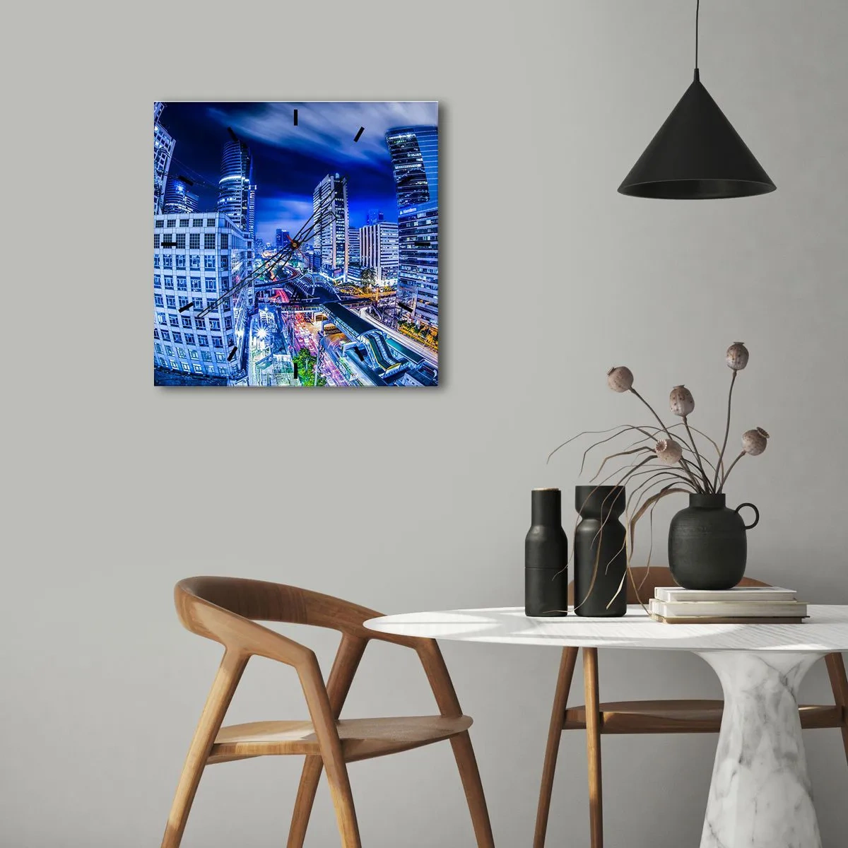 Wandklok - Klok - Ritmes van de nachtstad - 40x40 cm