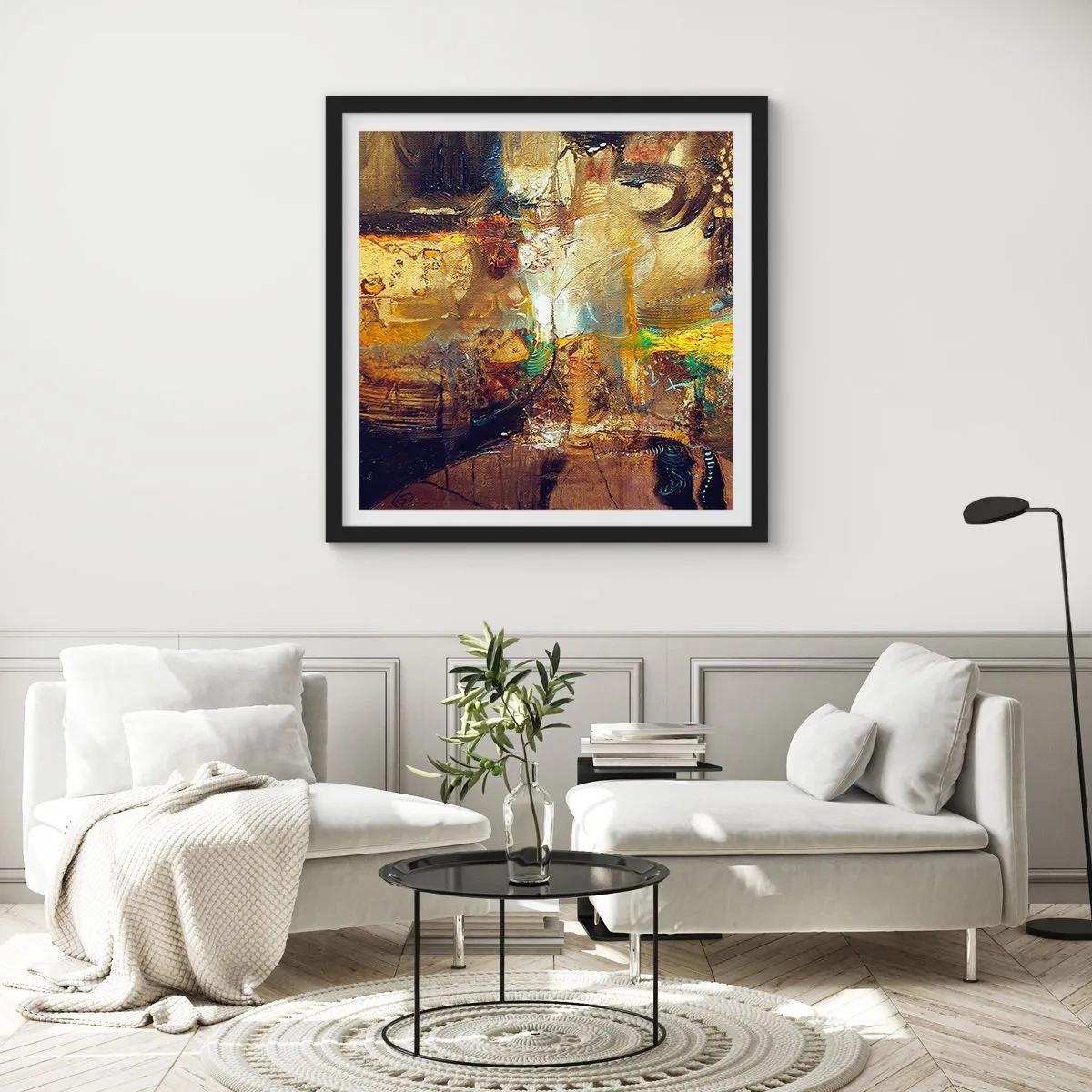 Poster in een zwarte lijst - Koud, warmer, heet - 60x60 cm