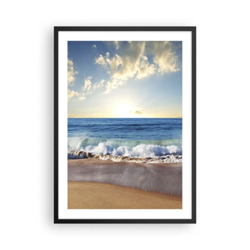 Poster in een zwarte lijst - Een strand met golven en een zonnige horizon - 50x70cm - Beweging en stilte tegelijk - Moderne wanddecoratie voor woonkamer en slaapkamer ARTTOR