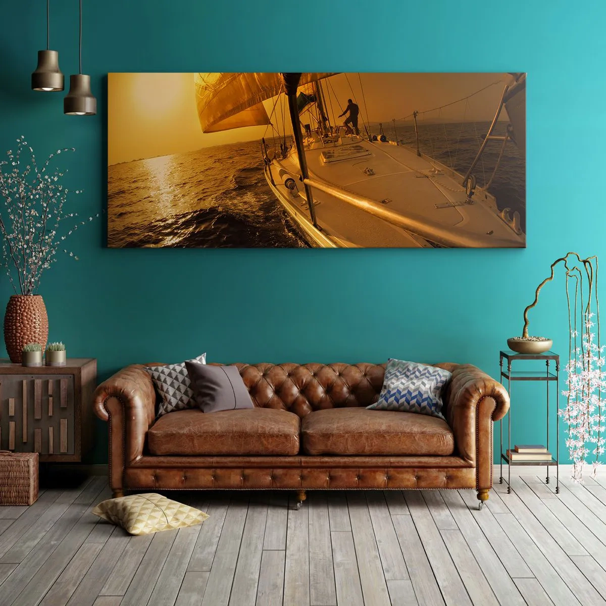 Schilderen op canvas - Een gouden avond na een kleurrijke dag - 100x40 cm