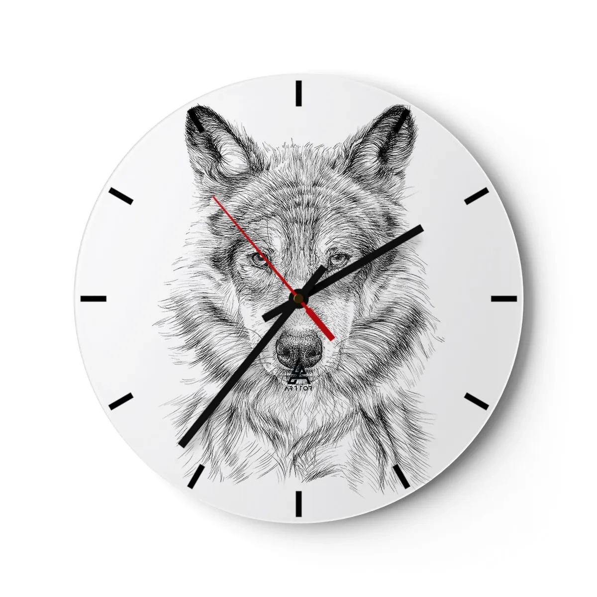 Wandklok - Klok - Zwart-wit schets van een wolvenkop op een witte achtergrond - 30x30cm - Een geboren leider - Moderne wanddecoratie voor woonkamer, keuken en slaapkamer ARTTOR