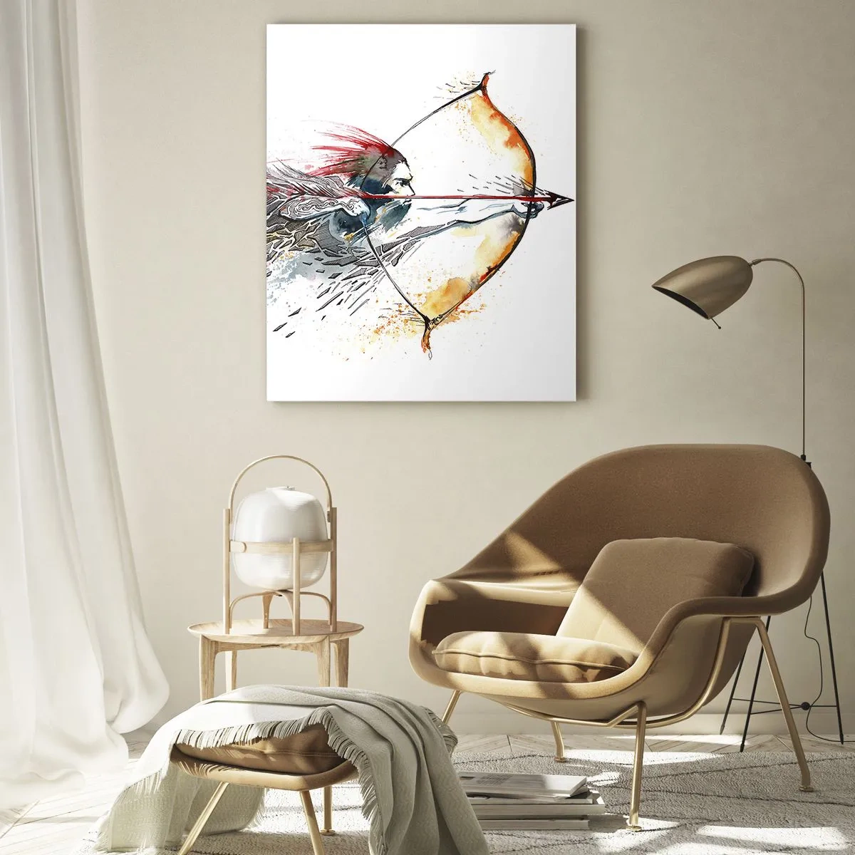 Schilderen op glas - Mythische krijger met een vurige boog - 50x70 cm