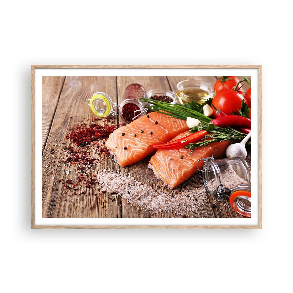 Een poster in een licht eiken lijst - Noors avontuur in de keuken - 100x70 cm