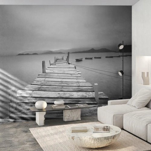 Fotobehang Standard Eco - Achter bergen en zeeën - Landschap, Houten brug, Łódź - 300x210 cm