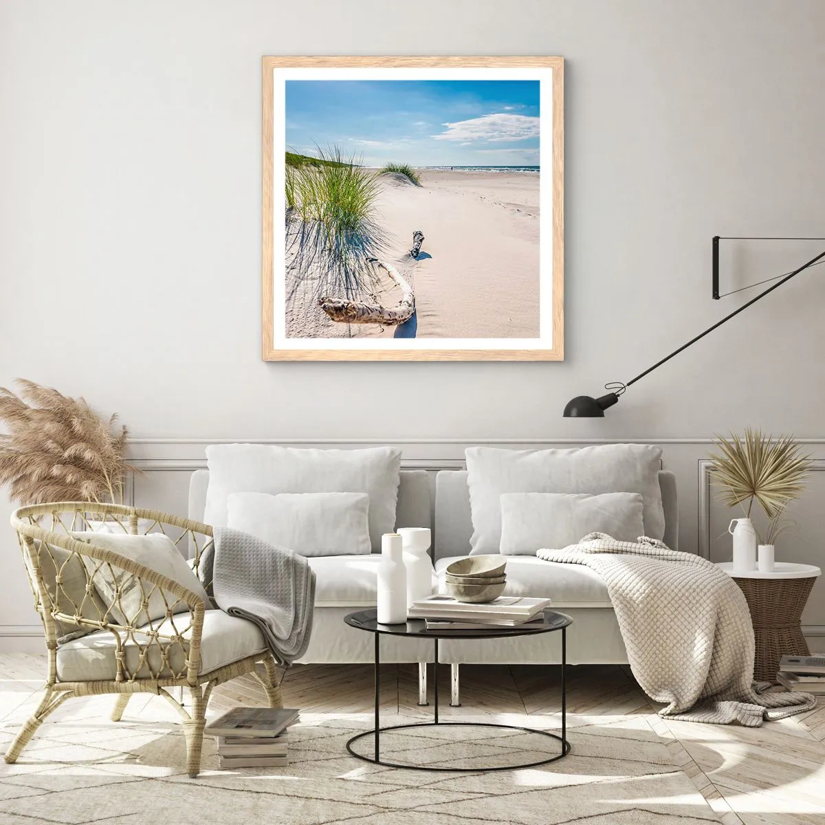 Een poster in een licht eiken lijst - De mooiste zandstrand? Oostzee-strand - 60x60 cm