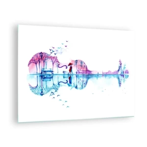 Schilderen op glas - Een gitaarvormig landschap in aquarelstijl - 70x50cm - Ik zal je wat regencantussen brengen - Moderne wanddecoratie voor woonkamer en slaapkamer ARTTOR