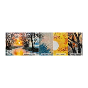 Fotobehang Monster Premium Sand - Herfst vibes - Landschap, Rivier, Bomen - 100x30 cm