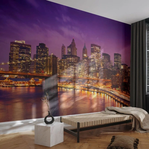 Zelfklevend Fotobehang Deluxe Sticker - Violet-goud Manhattan - Stad, New York, Architectuur - 500x350 cm