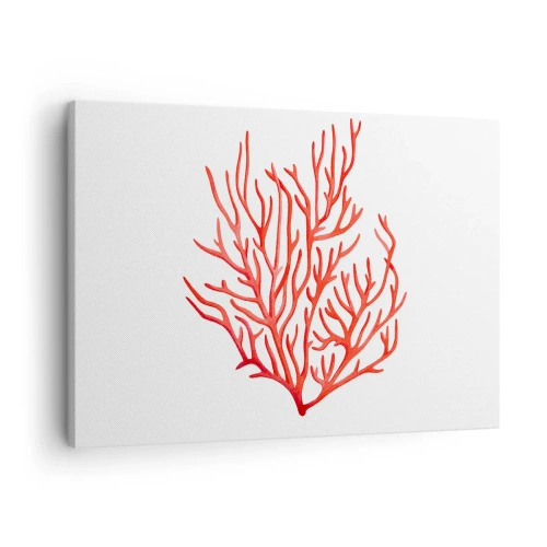 Schilderen op canvas - Rood koraal op een witte achtergrond in een minimalistische stijl - 70x50cm - Koraal filigraan - Moderne wanddecoratie voor woonkamer en slaapkamer ARTTOR