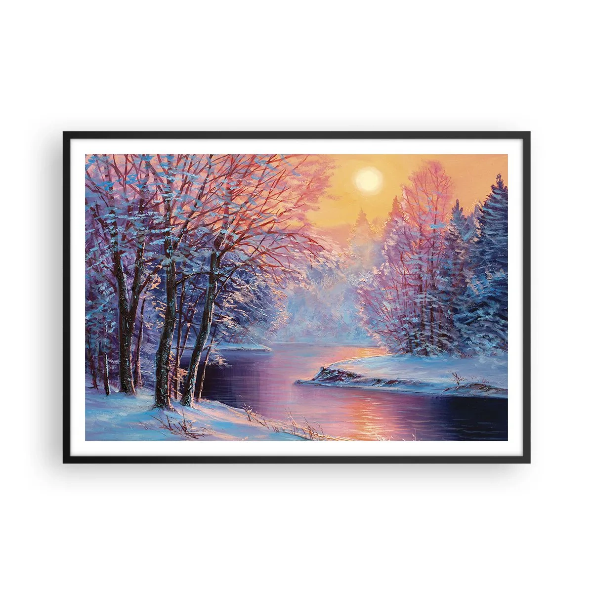 Poster in een zwarte lijst - De kleuren van de winter - 100x70 cm