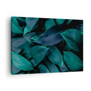 Schilderen op canvas - Close-up van groene bladeren met een donkere achtergrond - 70x50cm - Groen op zichzelf - Moderne wanddecoratie voor woonkamer en slaapkamer ARTTOR