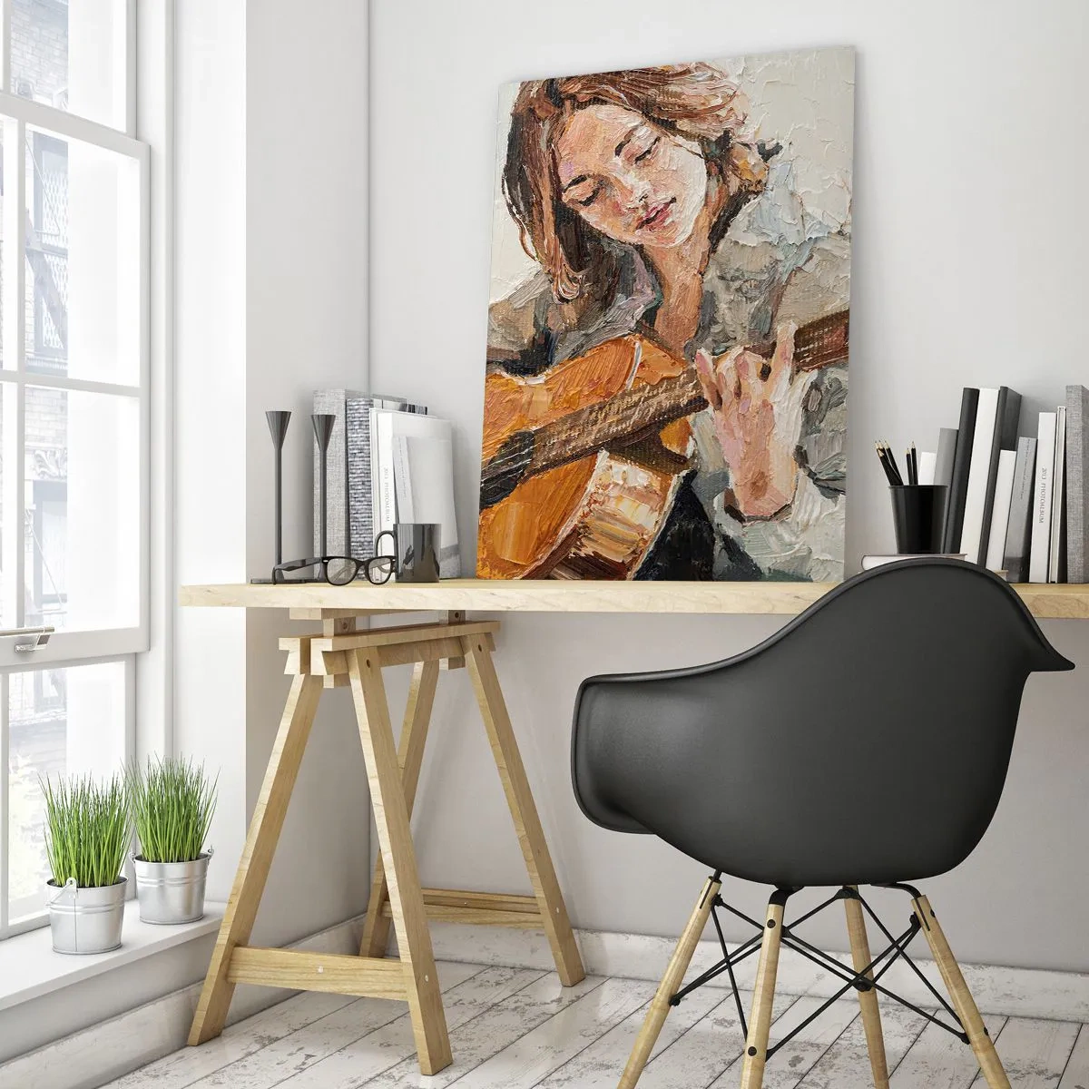 Schilderen op glas - Concerto voor gitaar en een meisjeshart - 50x70 cm