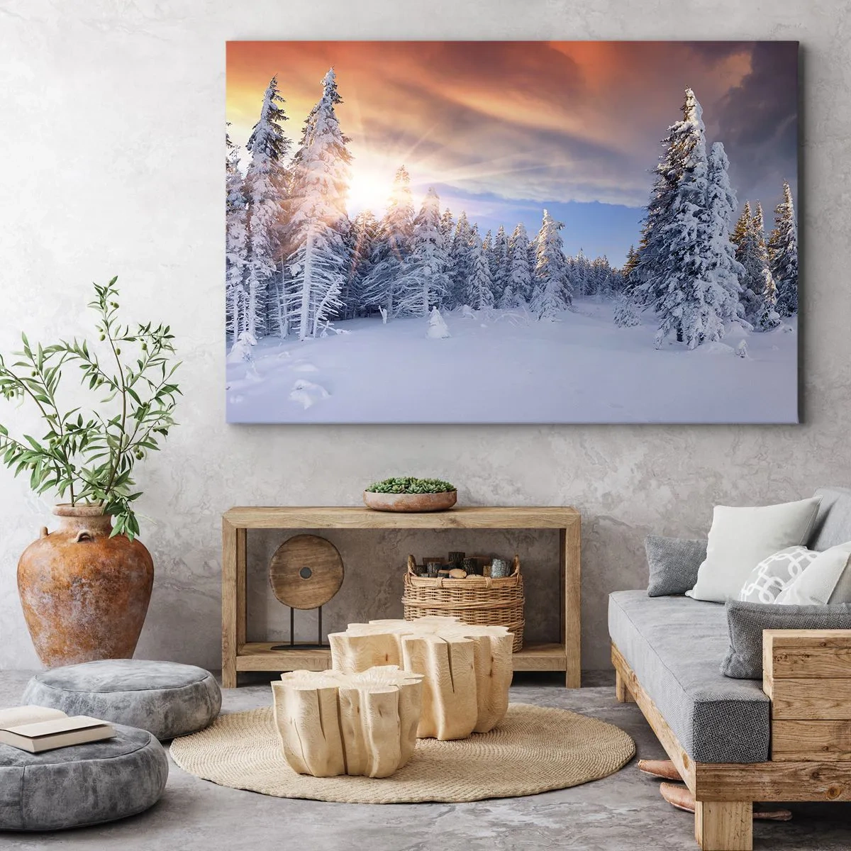 Schilderen op canvas - Het sneeuwspektakel van de natuur - 100x70 cm