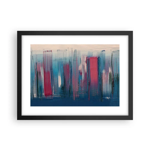 Poster in een zwarte lijst - Verticale compositie in blauw en rood - 40x30 cm