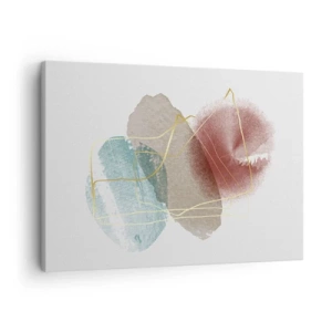 Schilderen op canvas - Abstracte vormen met delicate kleuren en gouden lijnen - 70x50cm - Koralen van de ruimte - Moderne wanddecoratie voor woonkamer en slaapkamer ARTTOR